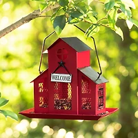 Glitzhome® 12" Red Metal Barn Hanging Bird Feeder