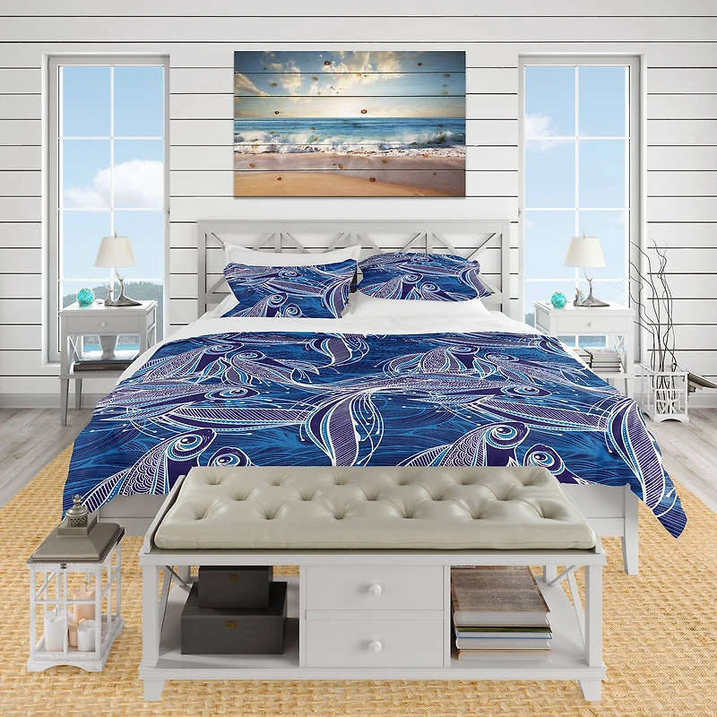 Designart 'Blue Pattern with Fantastic Fishes' Nautical & Coastal Bedding Set
