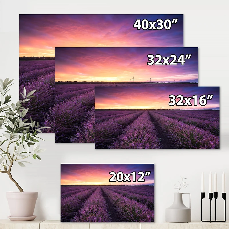 Designart - Sunrise & Dramatic Clouds Over Lavender Field XIII