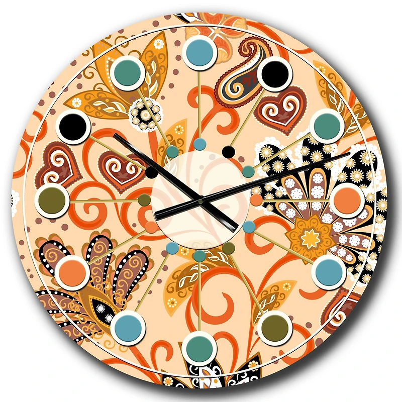 Designart 'Retro Indian Floral Batik Iii Mid-Century Modern Wall Clock