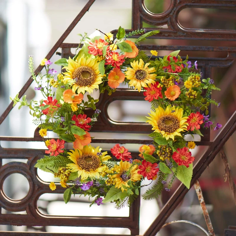 22" Sunflower & Floral Mix Wreath