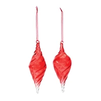 Red Swirl Glass Drop Ornament Set