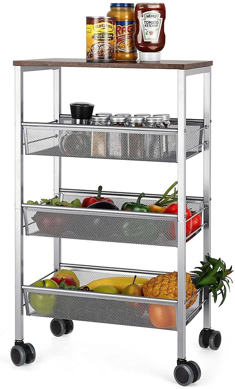 Silver 3-Tier Rustic Kitchen Cart
