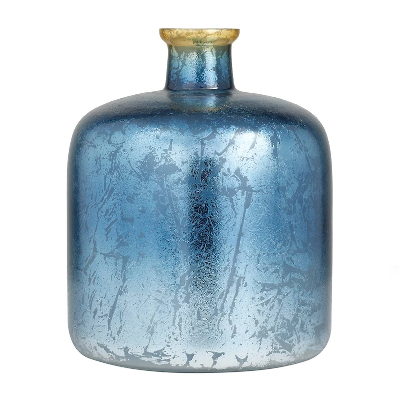Blue Glass Coastal Vase, 12" x 10" x 10"