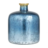 Blue Glass Coastal Vase, 12" x 10" x 10"