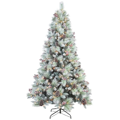 7ft. Pre-Lit and Pre-Decorated Glitter Mixed Pine Artificial Christmas Tree, Clear LED Lights