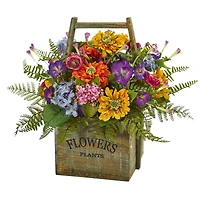 15" Mixed Floral Arrangement in Wood Basket