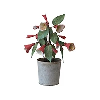Hello Honey® 14" Pink & Green Metal Flower Pot Decor with Faux Flowers