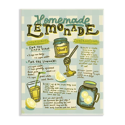 Stupell Industries Homemade Lemonade Blue Picnic Plaid Vintage Drink Recipe Wall Plaque