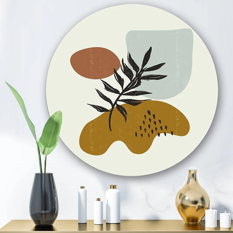 Designart - Botanical Minimalist Leaf With Abstract Shapes II