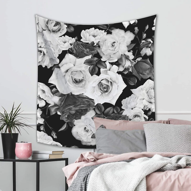 RoomMates Black & White Floral Tapestry
