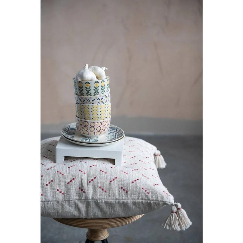 Hello Honey® 20" Embroidered Dots & Tassels Cotton Slub Square Pillow