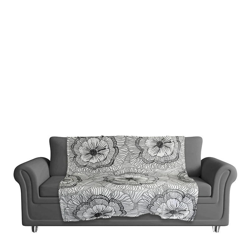 Gray Floral Fleece Throw Blanket