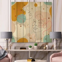 Designart - Minimal One Line Portrait of Female Face II - Modern Print on Natural Pine Wood