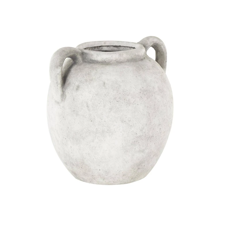10.5" White Ceramic Antique Style Textured Vase with Black Shadings & Handles