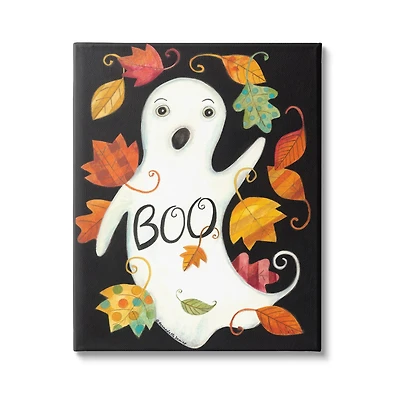 Stupell Industries Vintage Boo Ghost Patterned Leaves Canvas Wall Art