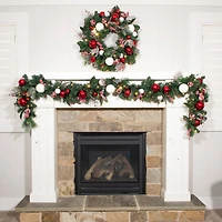 Village Lighting 30" Pre-Lit Nordic Christmas Wreath, Red & Clear LED Lights