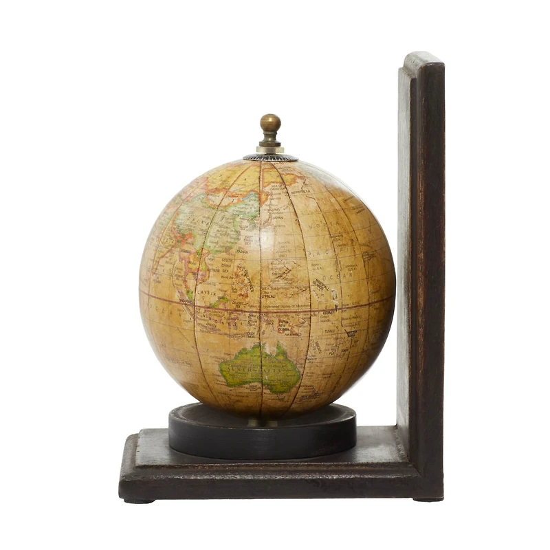 8" Rustic Brown Wood Globe Bookends