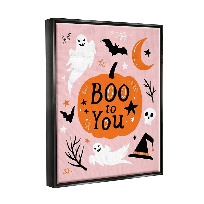 Stupell Industries Boo to You Halloween Elements Framed Floater Canvas Wall Art