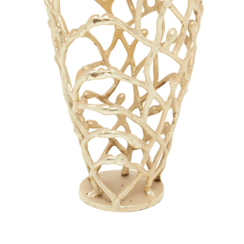 Gold Aluminum Contemporary Vase, 9" x 9" x 23"