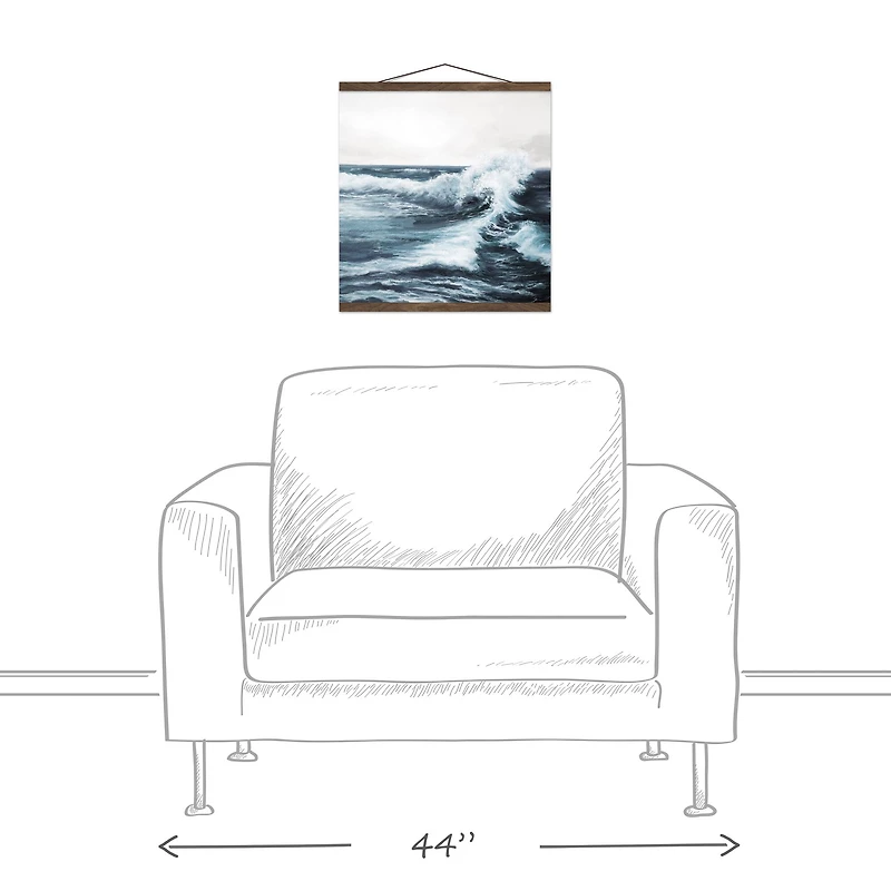 Crashing Waves Teak Hanging Canvas Wall Art
