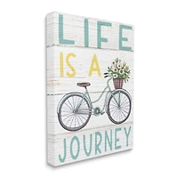 Stupell Industries Life's A Journey Blue Bicycle Flower Basket Canvas Wall Art