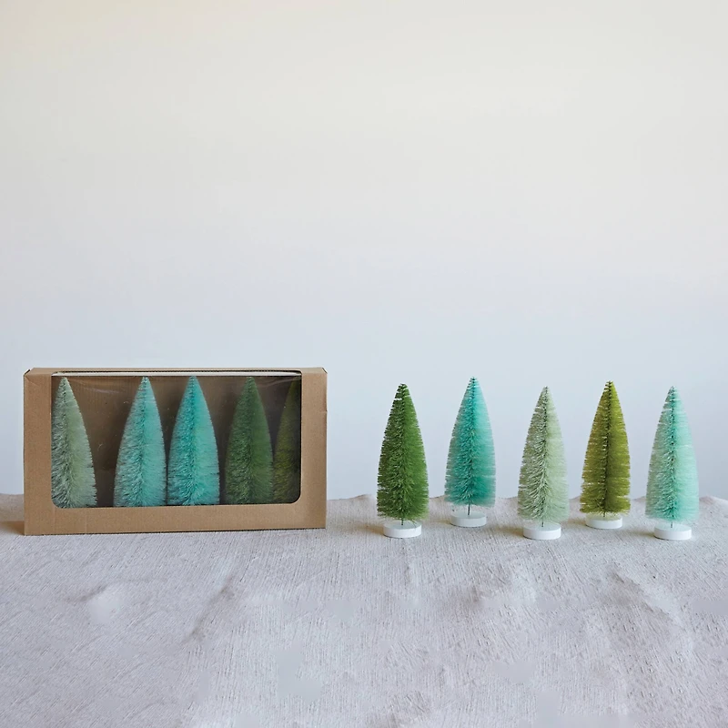 Hello Honey® 8" Green & Mint Sisal Bottle Brush Tree Set with Wood Bases