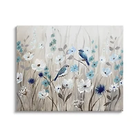 Stupell Industries Birds Floral Meadow Blue White Blossoms Canvas Wall Art