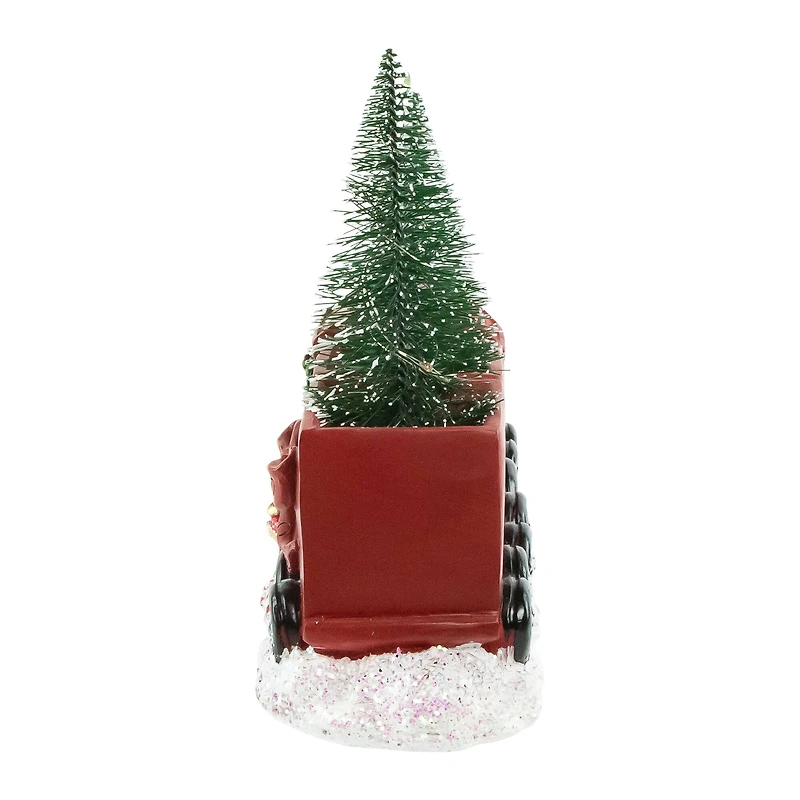 12'' Red and Gold Christmas Train with LED Lighted Frosted Trees Tabletop Decoration