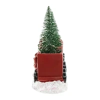 12'' Red and Gold Christmas Train with LED Lighted Frosted Trees Tabletop Decoration