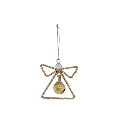 Hello Honey® 4.5" Natural & Gold Jute Wrapped Metal Angel Ornament with Bell