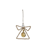 Hello Honey® 4.5" Natural & Gold Jute Wrapped Metal Angel Ornament with Bell