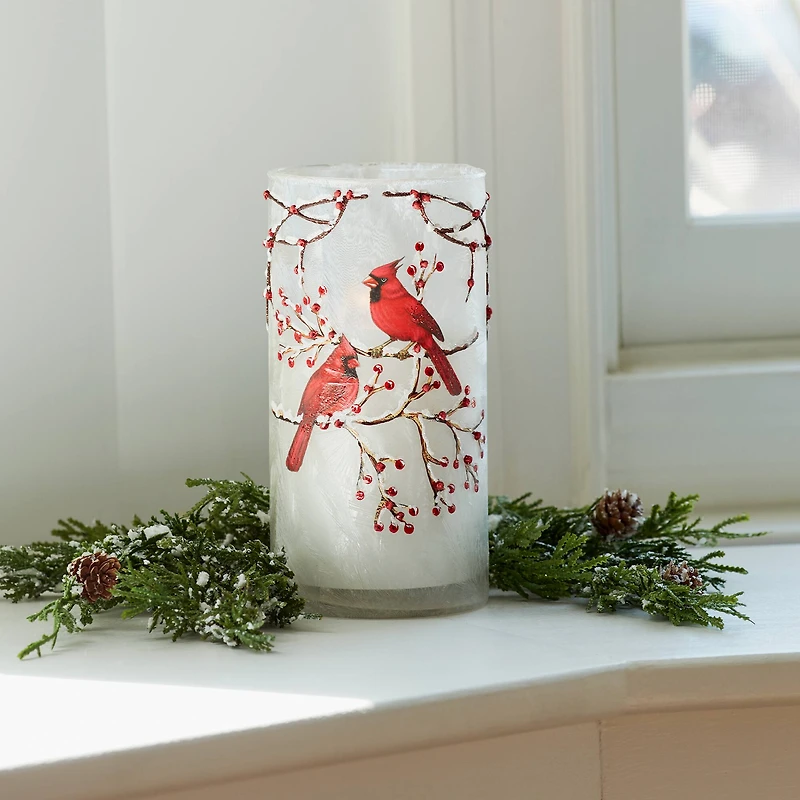 8" Cardinal Glass Candle Holder Set