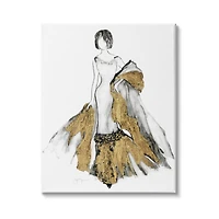 Stupell Industries Fashion Figure Drawing Female Glam Evening Gown Gold Canvas Wall Art