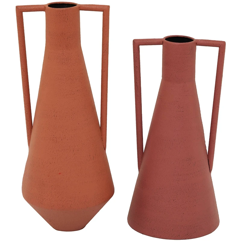 The Novogratz Orange Metal Vase with Handles Set of 2 12", 14"