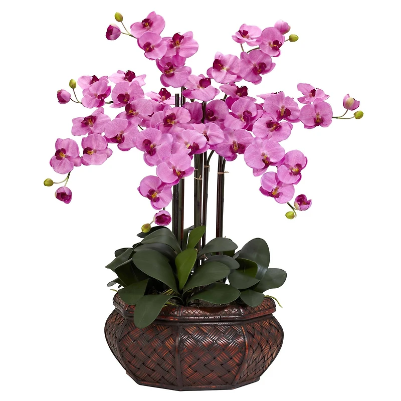 2.5ft. Moth Orchid Silk Flower Arrangement in Woven Planter
