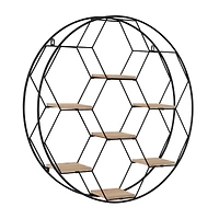 Black Metal Round 7 Shelves Wall Shelf 28" x 5" x 28"