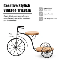 Glitzhome® 24" Black Metal Tricycle Planter Stand with Solid Wood Tray