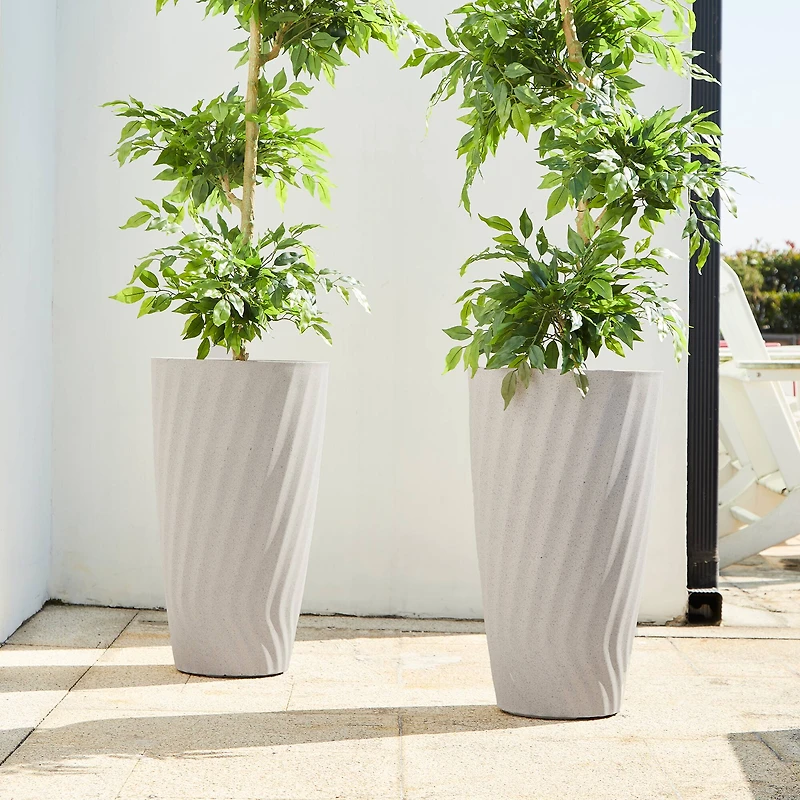Glitzhome® 24" Sand Beige Faux Terrazzo Wave Textured Ceramic Planters, 2ct.