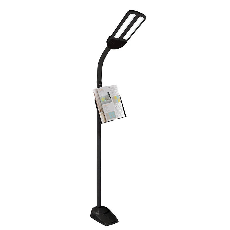 OttLite Black Dual Shade LED Floor Lamp with USB Charging Station
