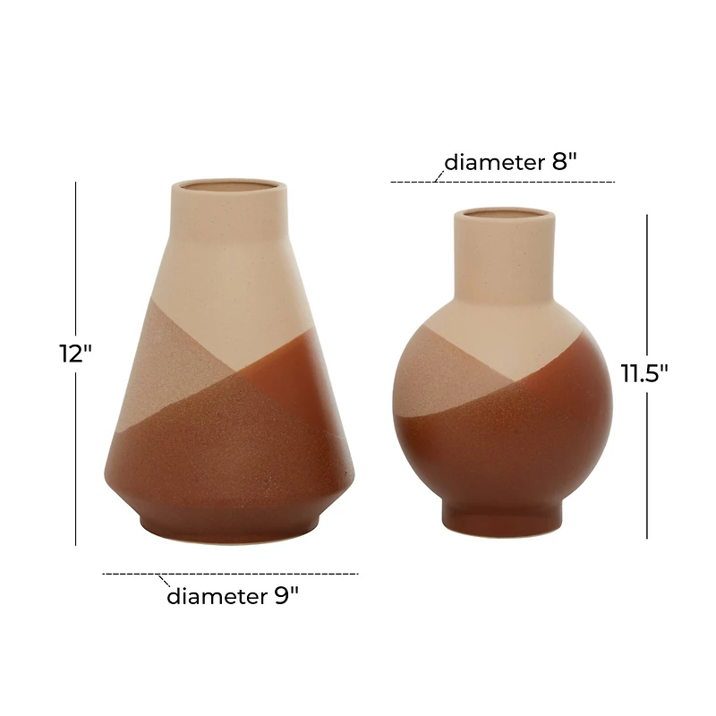Set of 2 Tan Ceramic Modern Vase 12", 11"