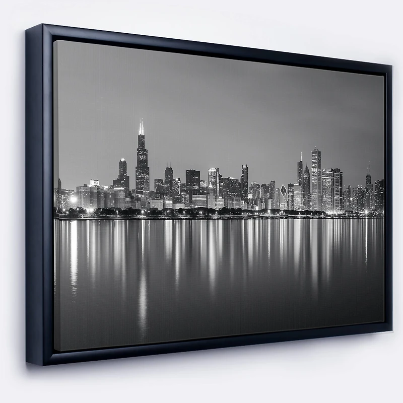 Designart - Chicago Skyline at Night Black and White