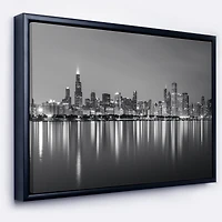 Designart - Chicago Skyline at Night Black and White