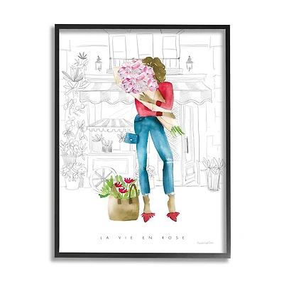 Stupell Industries La Vie En Rose French Phrase Parisian Pink Framed Wall Art