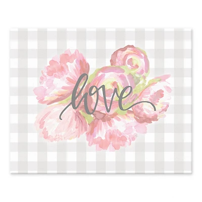 Love with Floral & Gray Plaid Tabletop Canvas Art