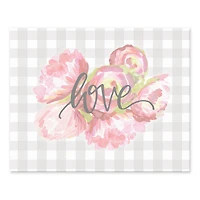 Love with Floral & Gray Plaid Tabletop Canvas Art