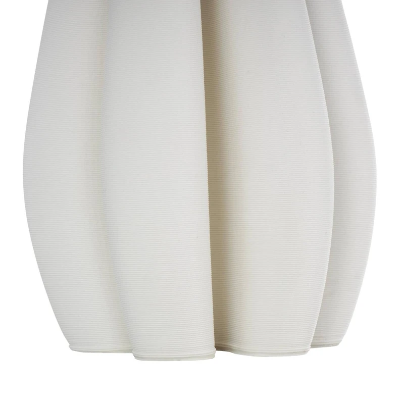 White Ceramic Abstract Ribbed Dimensional Concaved Vase with Floral Shaped Rim