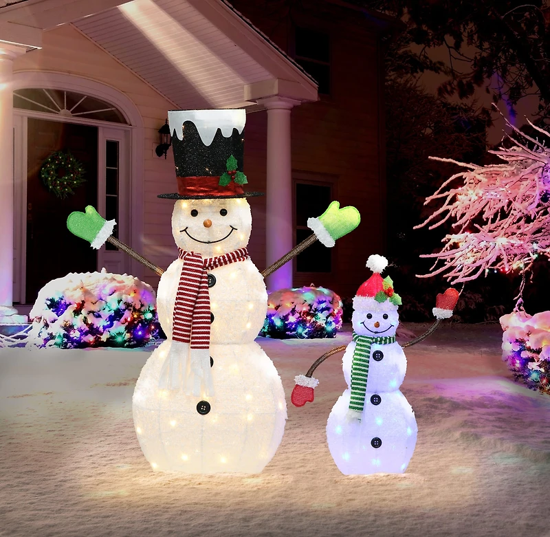 2-Piece Pre-Lit Blue And White Outdoor Snowmen Set