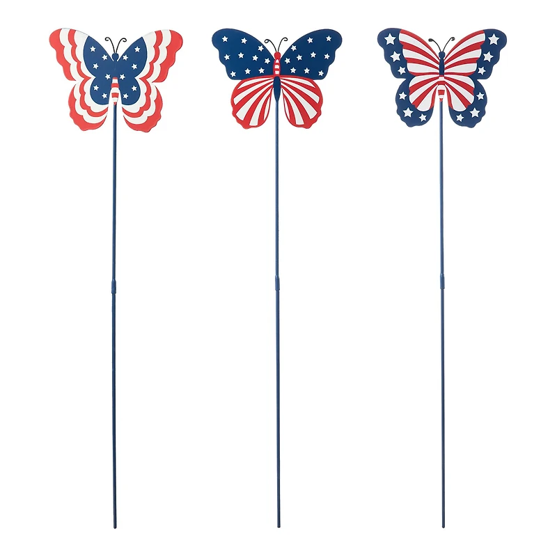 Glitzhome® 24" Patriotic Butterfly Yard Stake Set