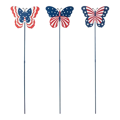 Glitzhome® 24" Patriotic Butterfly Yard Stake Set